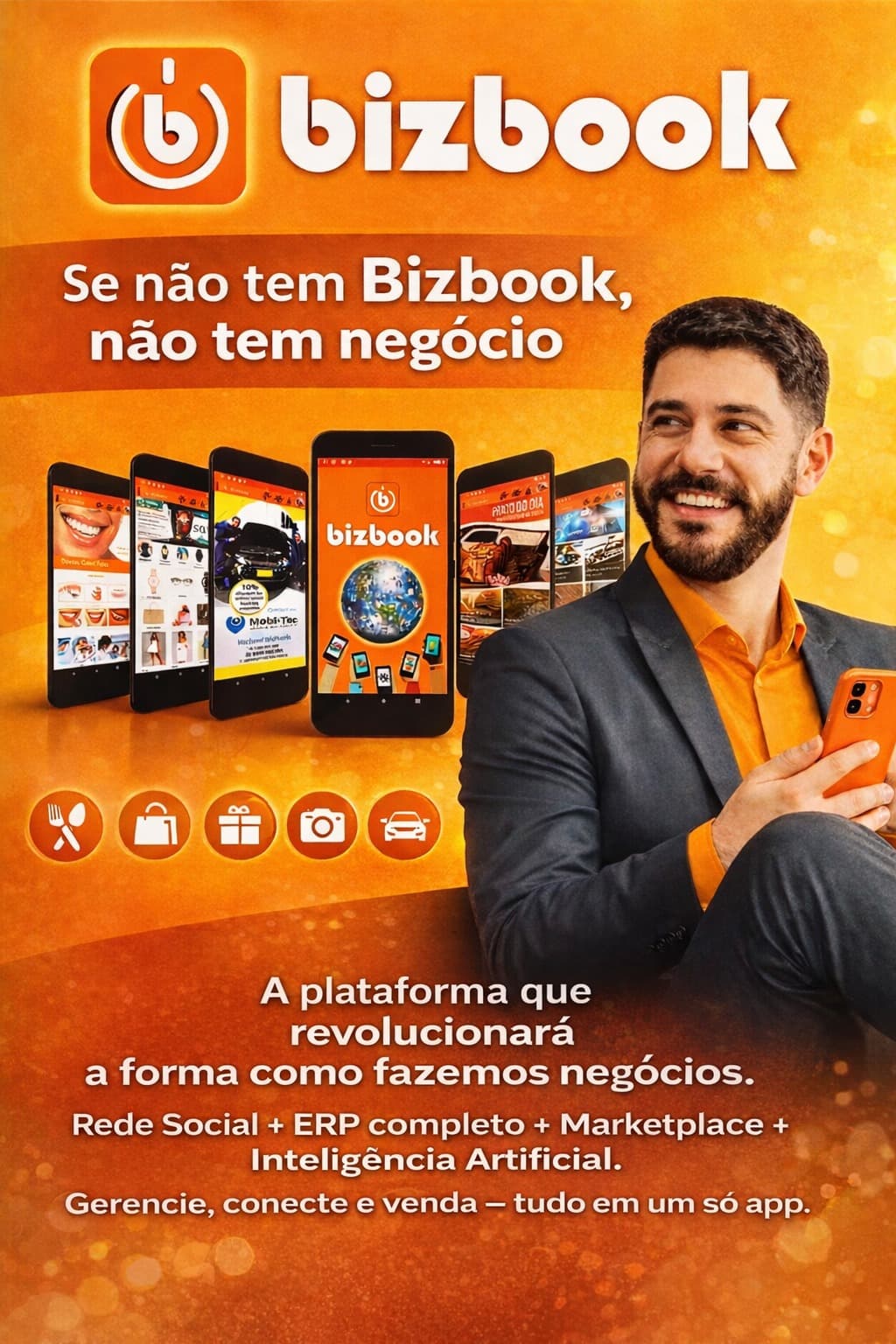 Evaristo Costa com folder de divulgação Bizbook
