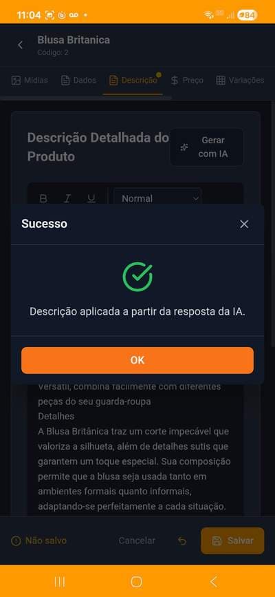 IA - Descrição aplicada com sucesso