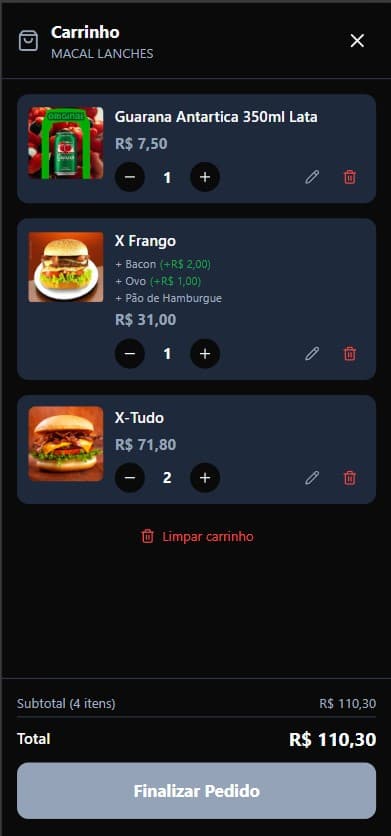Cardápio iFood sincronizado