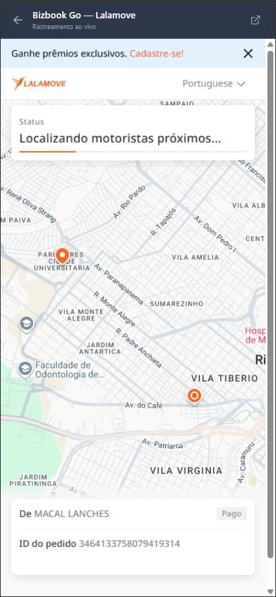 Mapa de entregas com rastreamento